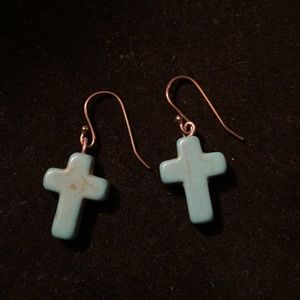 Turquoise Cross and Sterling Silver Earrings